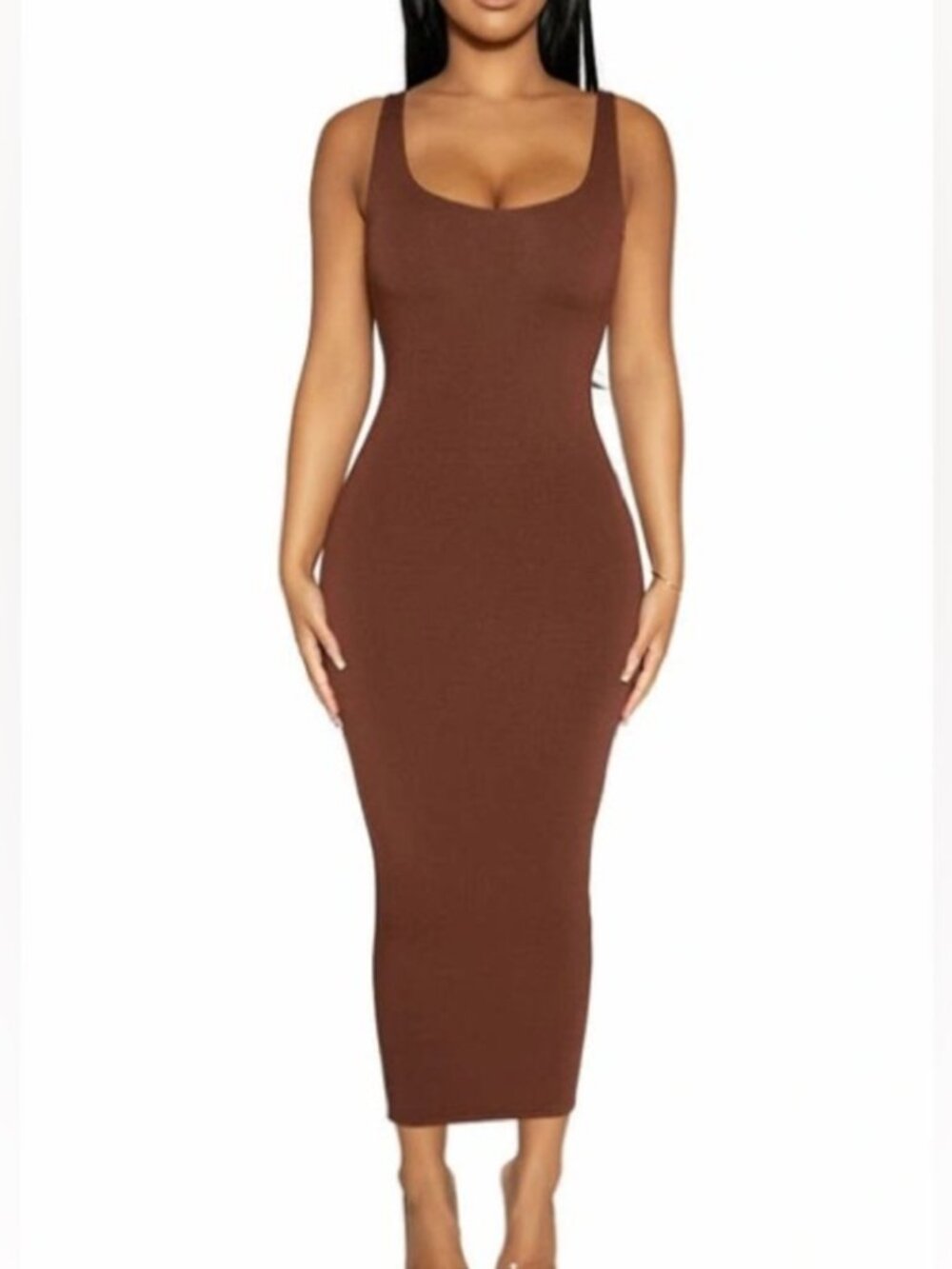 Naked Wardrobe Brown Bodycon Sculpt Tank Midi Dress Scoop Neck Size 2X NWOT
